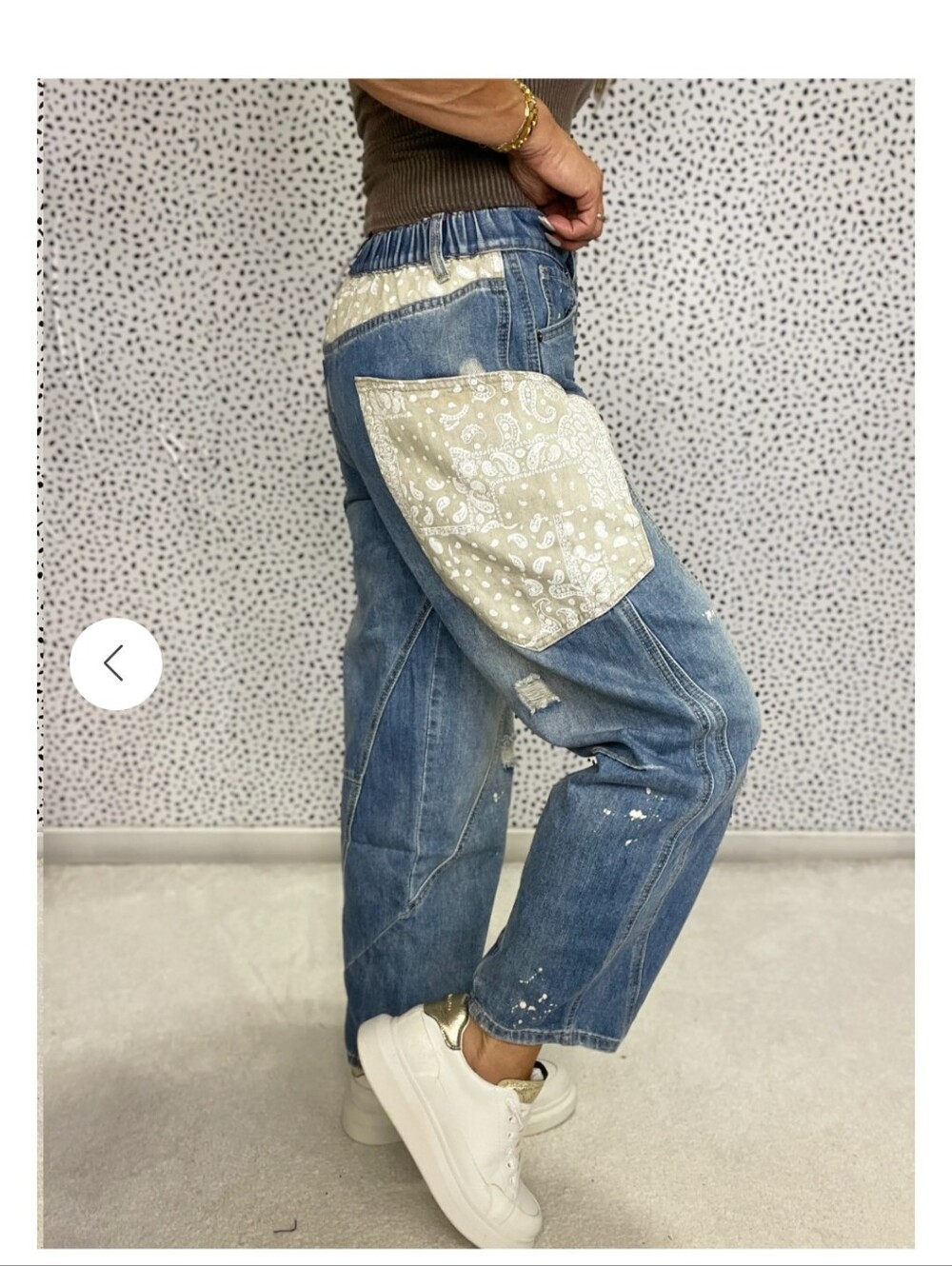 Denim Patch Barrel Jeans with Cream Bandana Pocket
